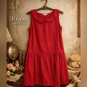 ETAM Red Sleeveless Drop-Waist Dress Peter Pan Collar - French 36 / UK 8 / US 4